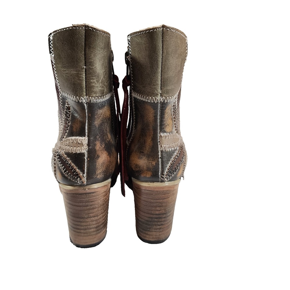 Freebird Flower Ankle Boot Leather Made In Mexico Stitch Detail Block Heel - Picture 5 of 11